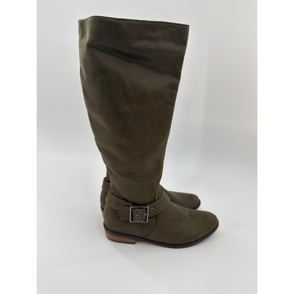 Journee Collection Shoes - Journee Women's Olive Green Knee High Boots Buckle Side Zip Faux Suede Size 7.5